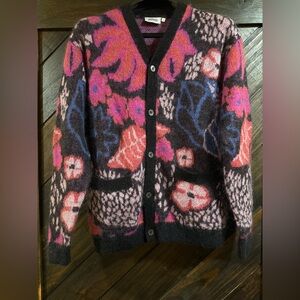 Sneakers n Stuff cardigan in black, pink, red, and blue mohair wool blend